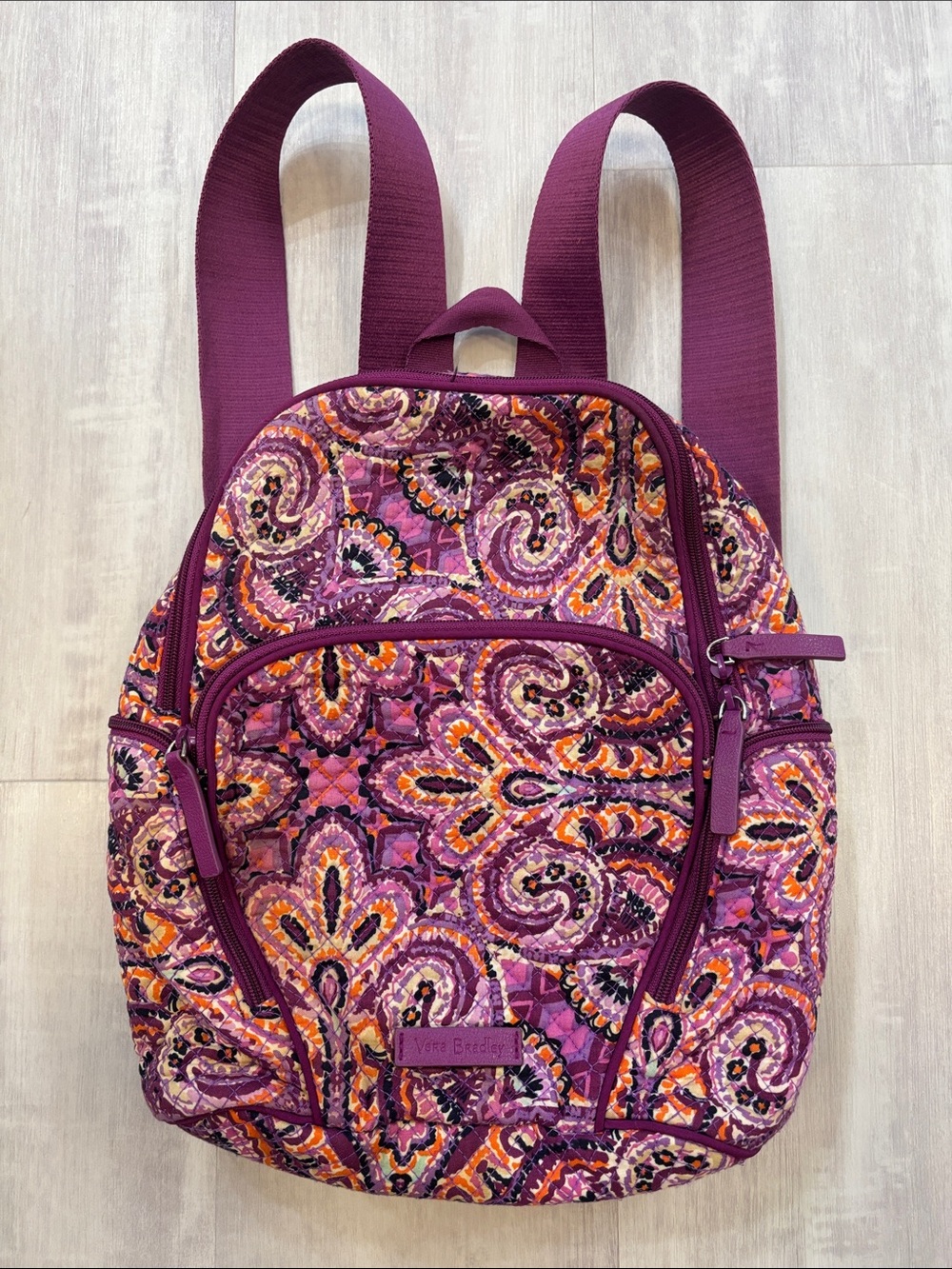 Vera Bradley Quilted Paisley Backpack in Purple, Pink, and Orange